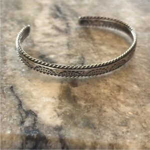 Handcrafted Navaho Silver Feather Stamped Cuff Bracelet